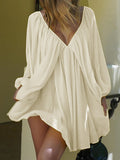 Sexy Deep V-neck Lantern Sleeve Backless Casual Dress