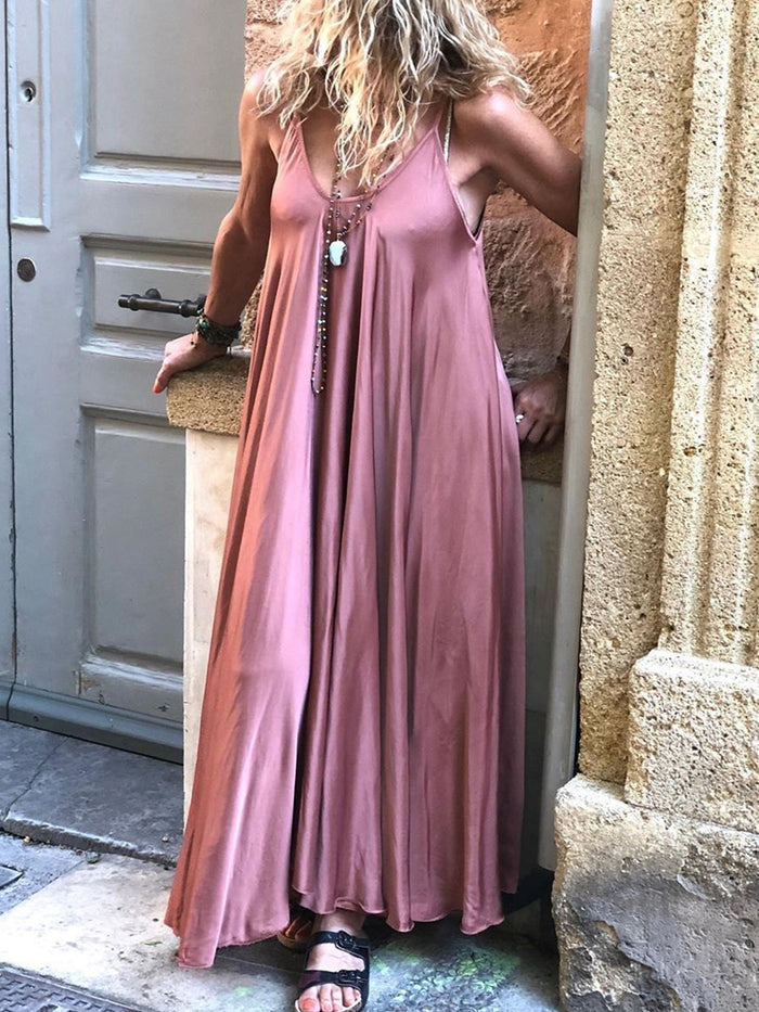 Sexy Loose Solid Color Sleeveless Camisole Dress