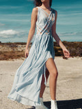 Sexy Solid Color Hollow V-neck Sleeveless Dress