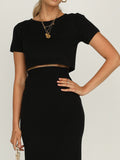 Sexy Solid Color Round Neck Short Sleeve Two-piece Suit
