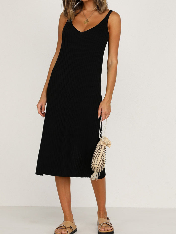 Sexy Solid Color V-neck Strapless Sleeveless Dress