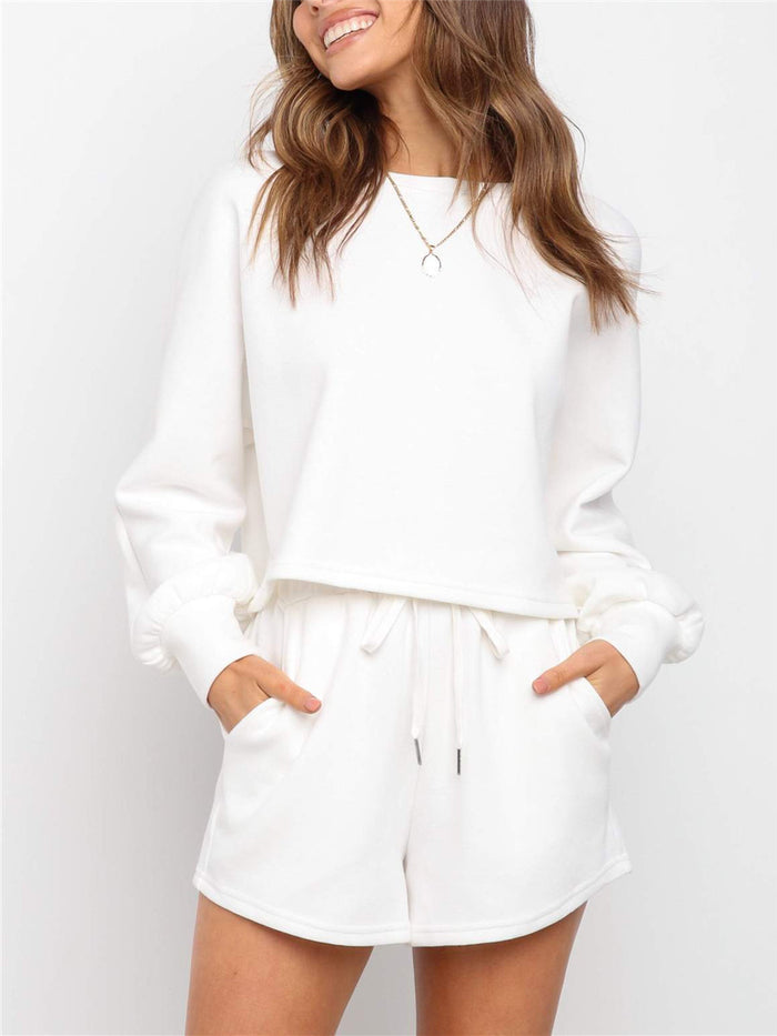 Simple Casual Loose Round Neck Pant Shorts Suit