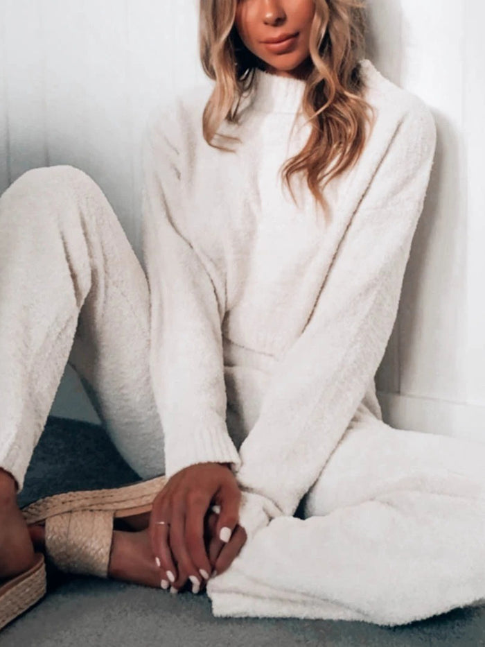 Simple Casual Loose Round Neck Pants Knitted Suit