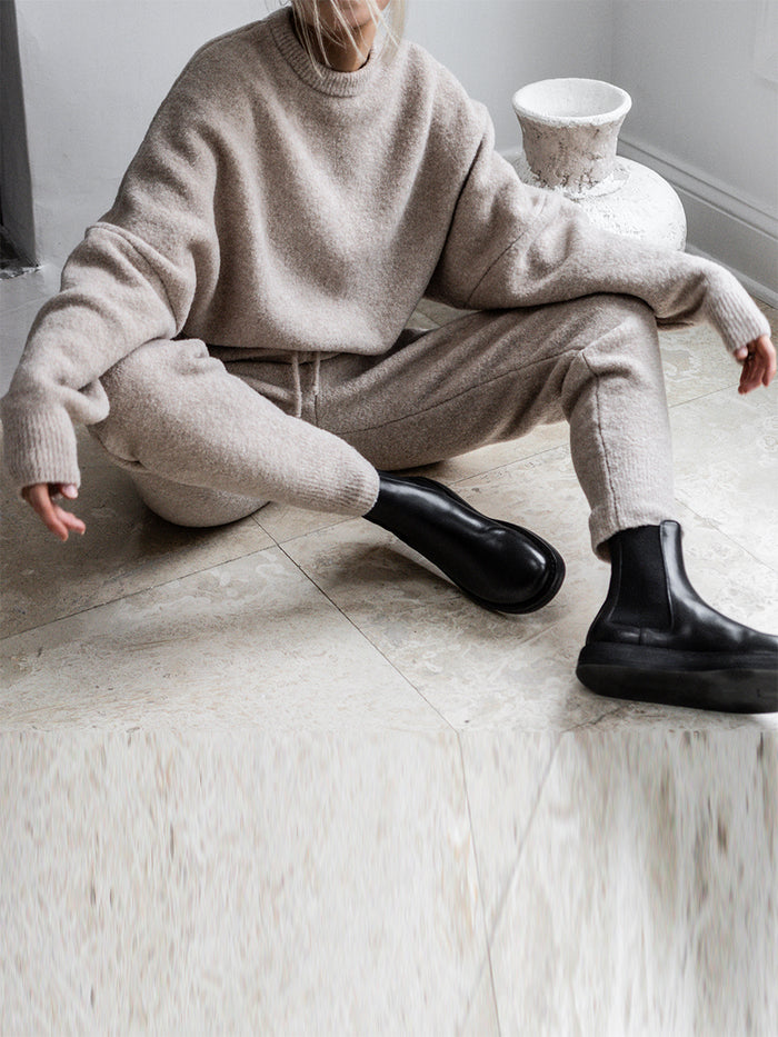 Simple Casual Loose Round Neck Sweater Pants Knit Suit