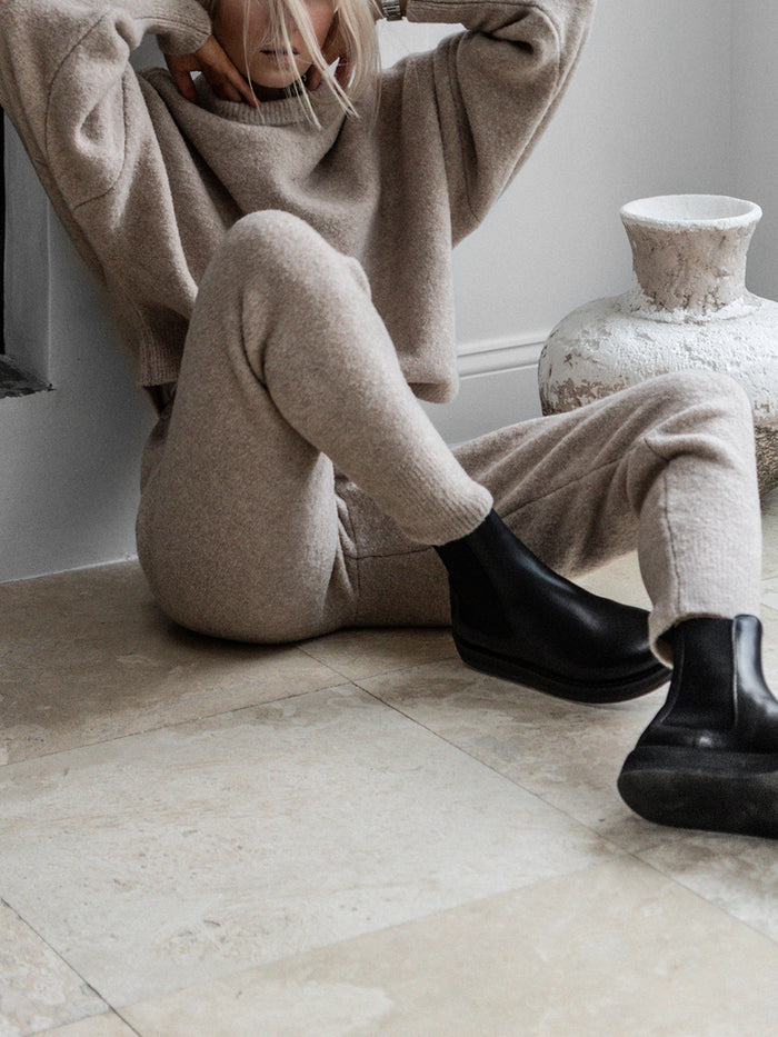 Simple Casual Loose Round Neck Sweater Pants Knit Suit