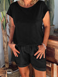 Simple Casual Loose Short Sleeved Top And Shorts Suit