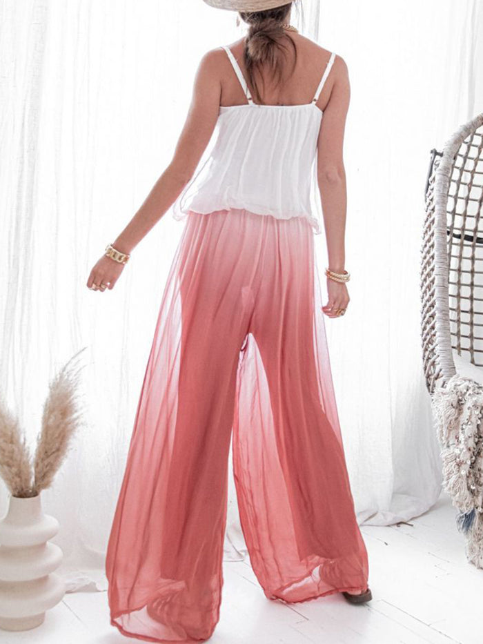 Simple Casual Loose Sling Top Pants Suit
