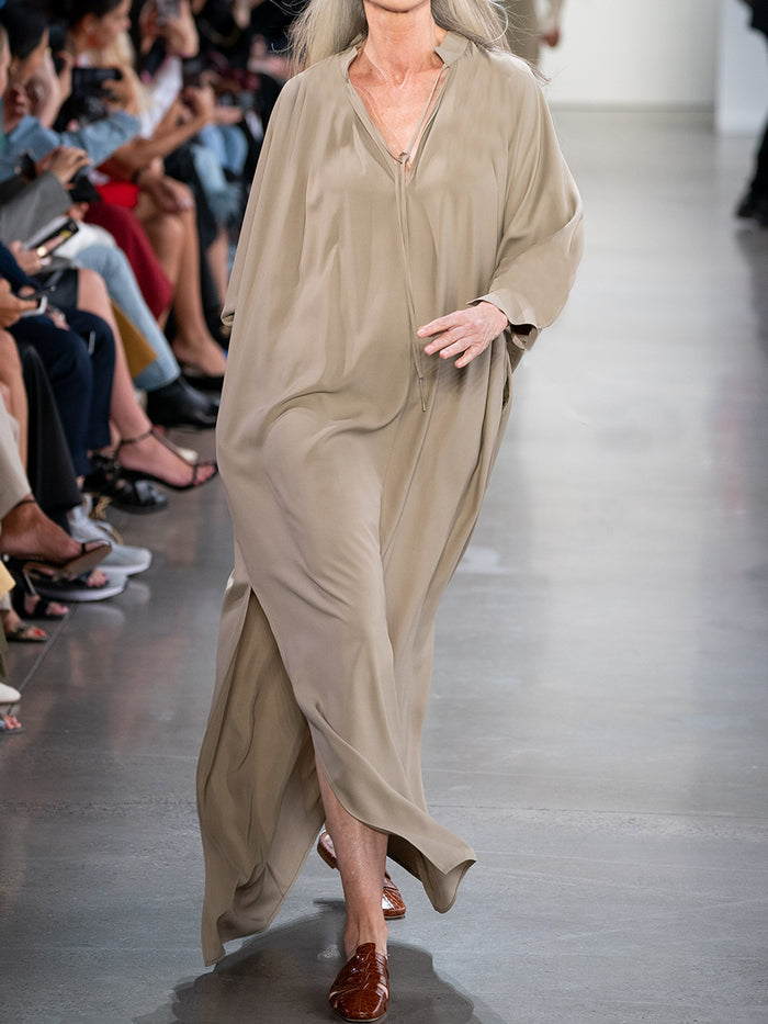 Simple Casual Loose V-Neck Long Sleeve Maxi Dress