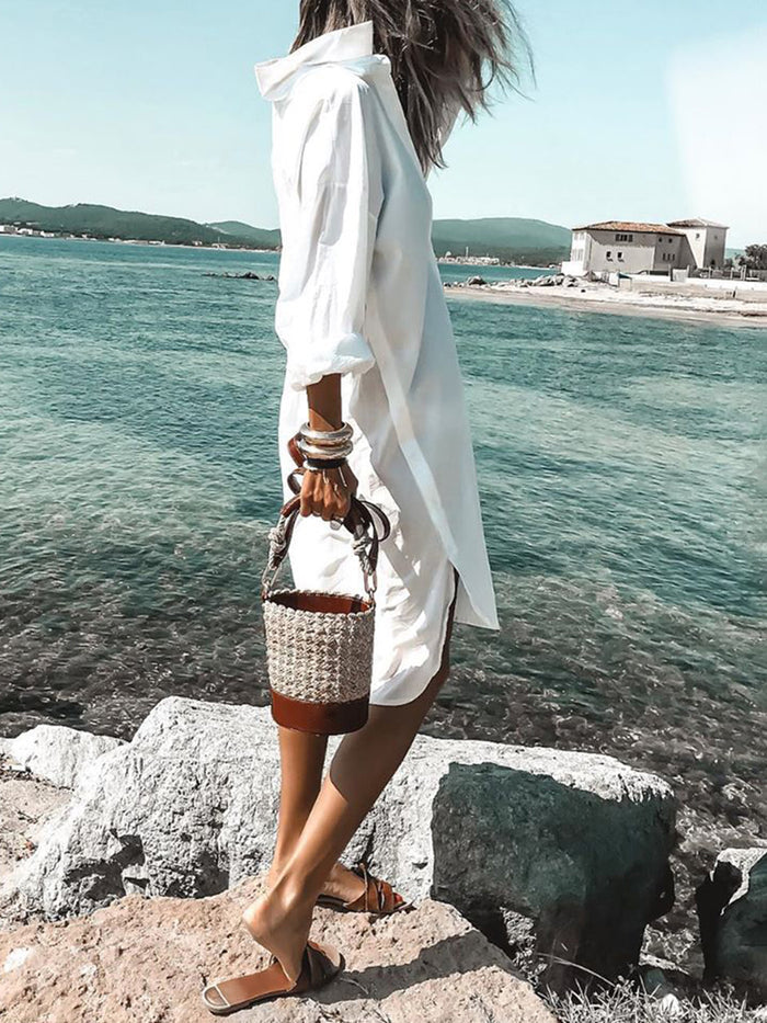Simple Casual Loose V Neck Long-Sleeved Shirt