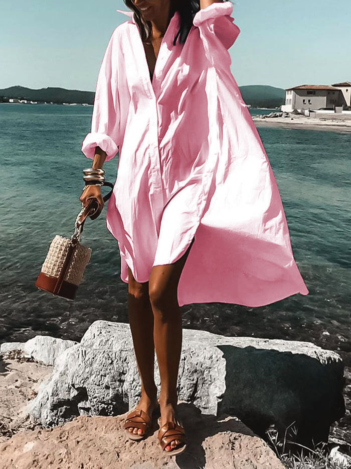 Simple Casual Loose V Neck Long-Sleeved Shirt