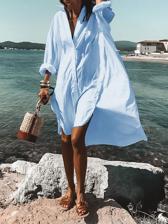 Simple Casual Loose V Neck Long-Sleeved Shirt