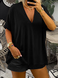Simple Casual Loose V-Neck Short Sleeve Top Shorts Set