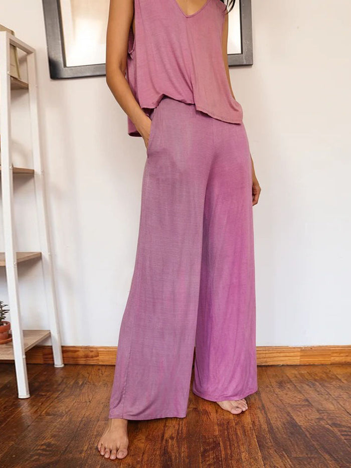 Simple Casual Loose V Neck Top Pants Set