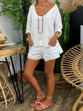 Simple Casual Loose V Neck Top Shorts Set