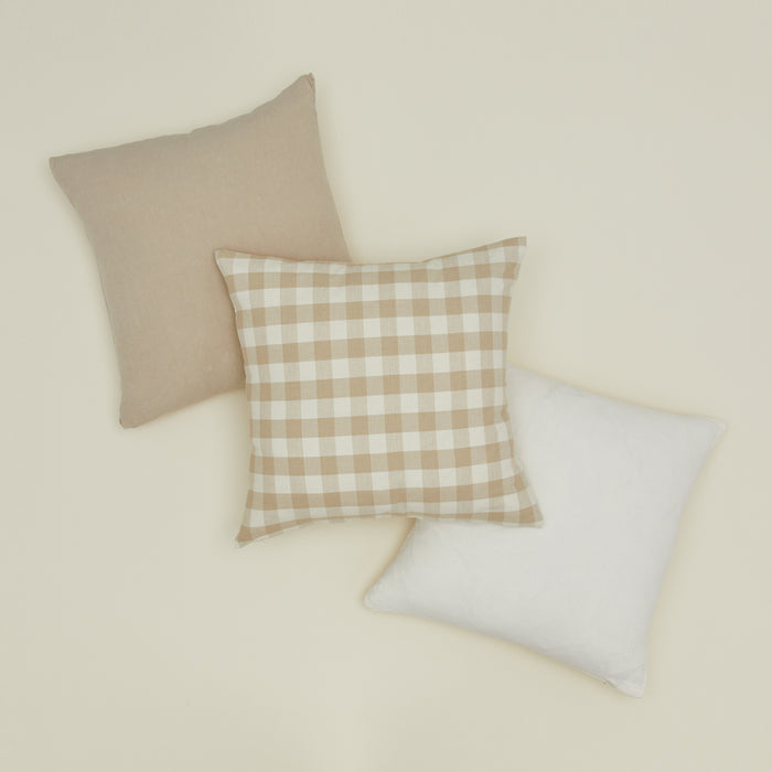 Essential gingham pillow in ivory / flax with simple linen pillows in ivory and flax