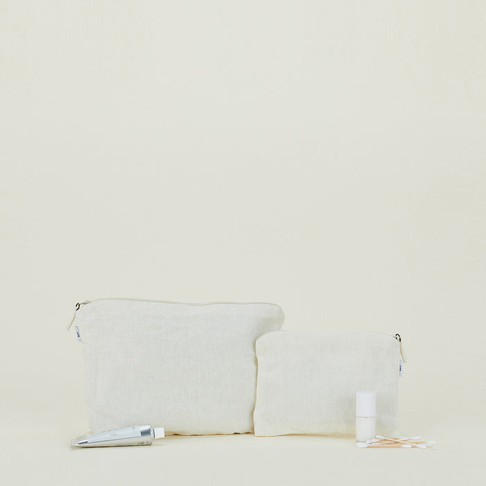 Simple Linen Zipper Pouch - Ivory