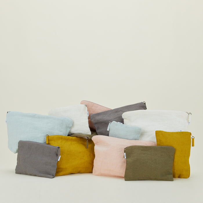 Simple Linen Zipper Pouch - Ivory