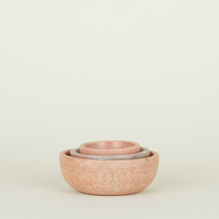 Three Simple Marble Bowls in various sizes in Pink, nested.