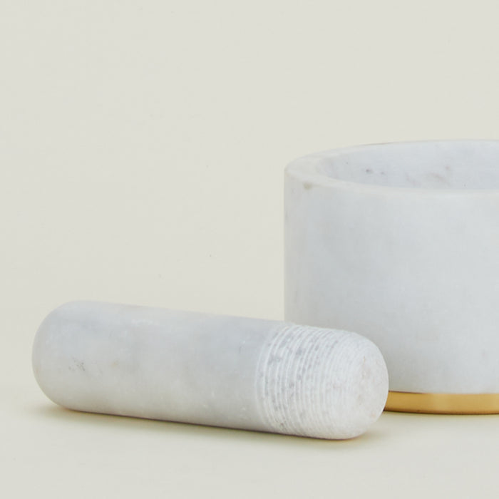 Close up View of Simple Marble Mortar and Pestle