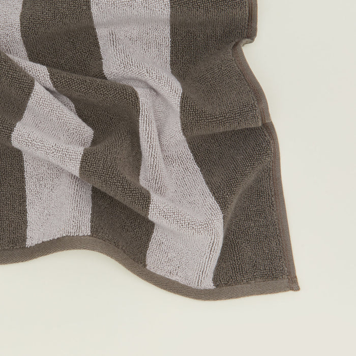Close up of Simple Striped Terry Bath Mat in light grey and dark grey.
