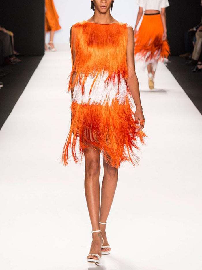 Sleeveless Strapless Fashion Fringed Evening Dress