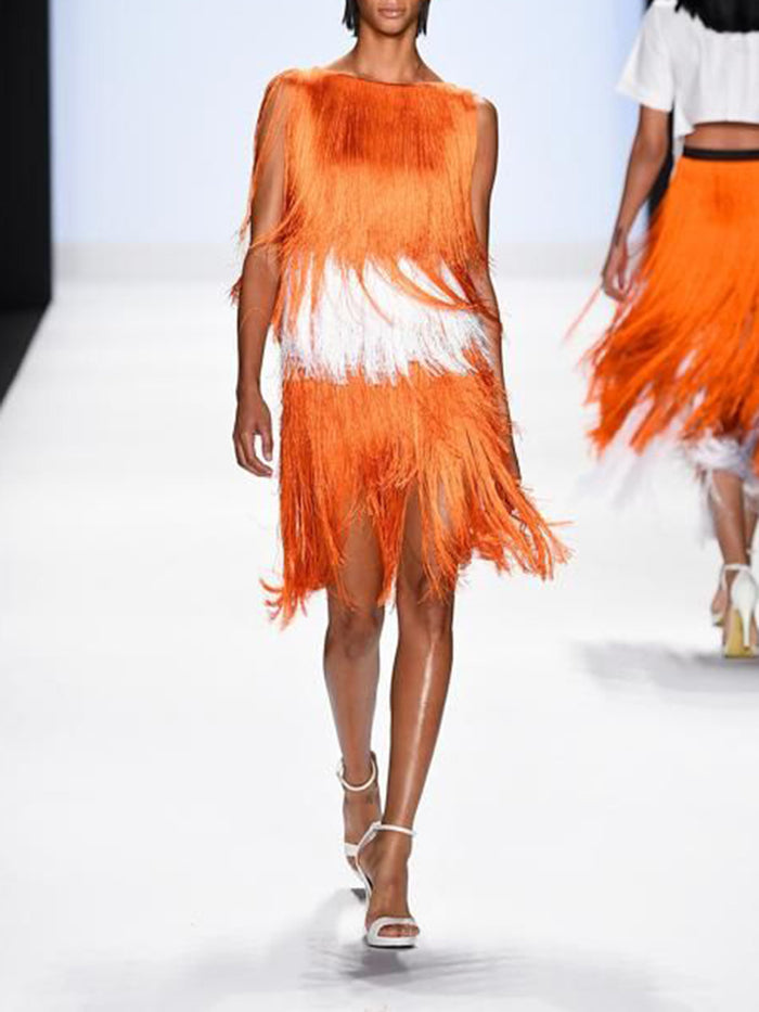 Sleeveless Strapless Fashion Fringed Evening Dress