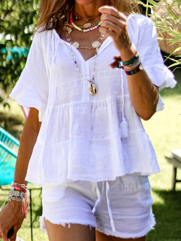 Solid Color Casual Shorts Suit
