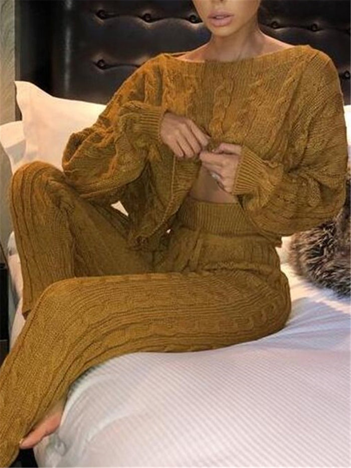 Solid Color Loose Long-sleeved Sweater Suit