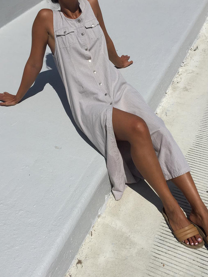 Solid Color Sleeveless Pocket Dress