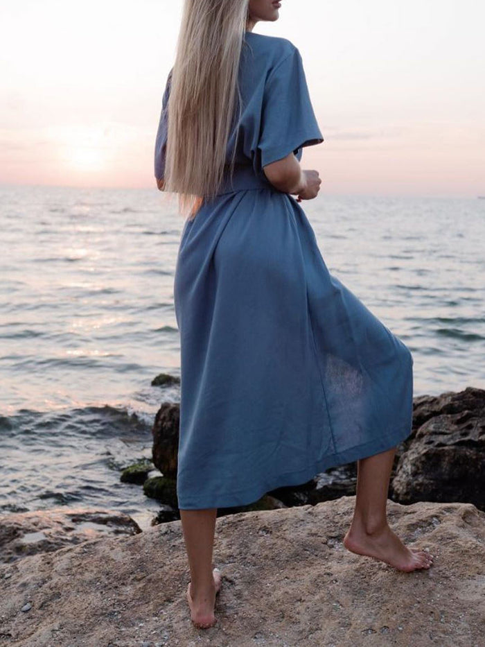Solid Color Split Dress