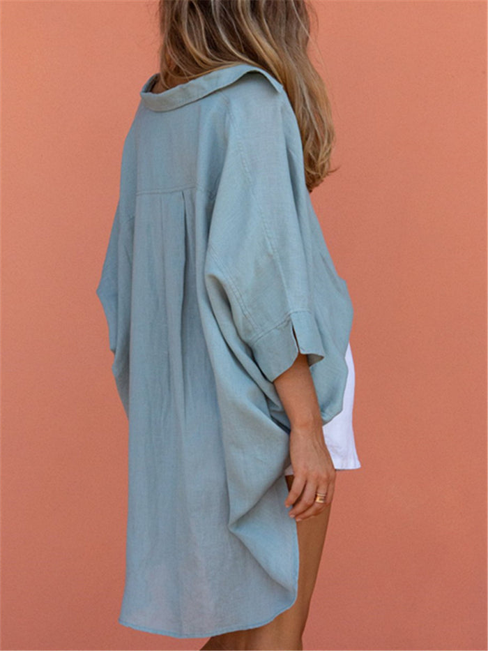 Solid Color V-neck Loose Shirt Suit