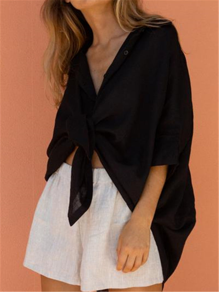 Solid Color V-neck Loose Shirt Suit