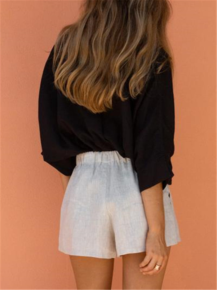Solid Color V-neck Loose Shirt Suit