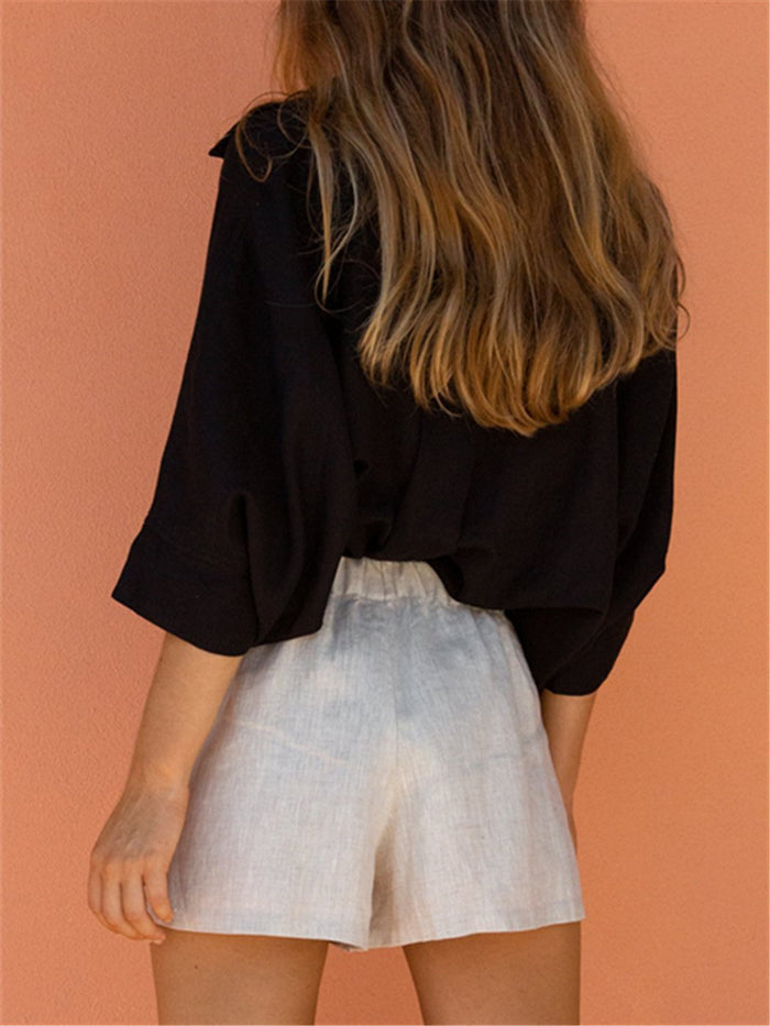Solid Color V-neck Loose Shirt Suit