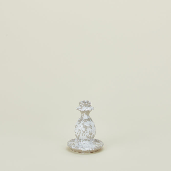Small splatterware candlestick in white and grey