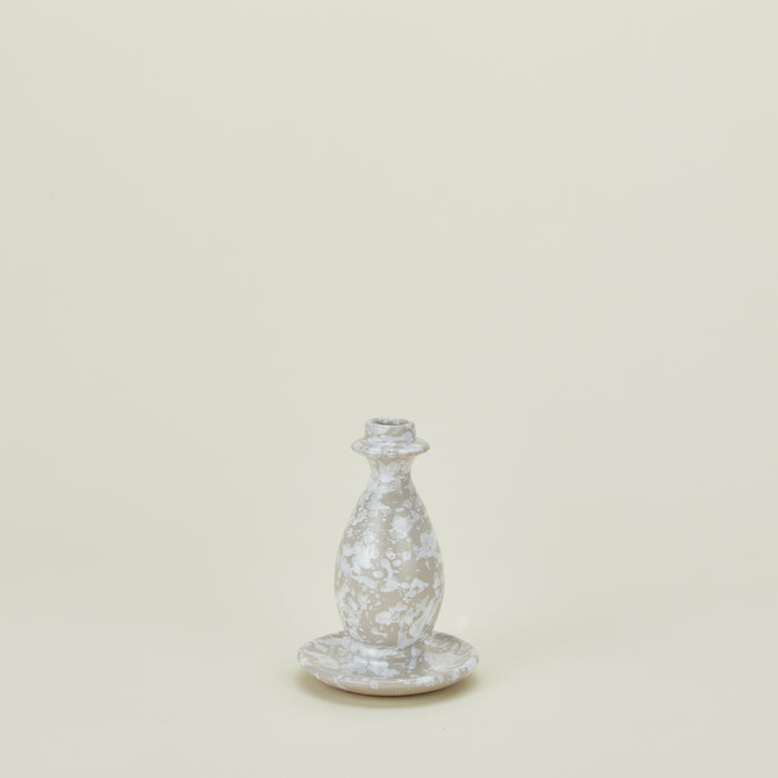 Large splatterware candlestick holder in white and grey