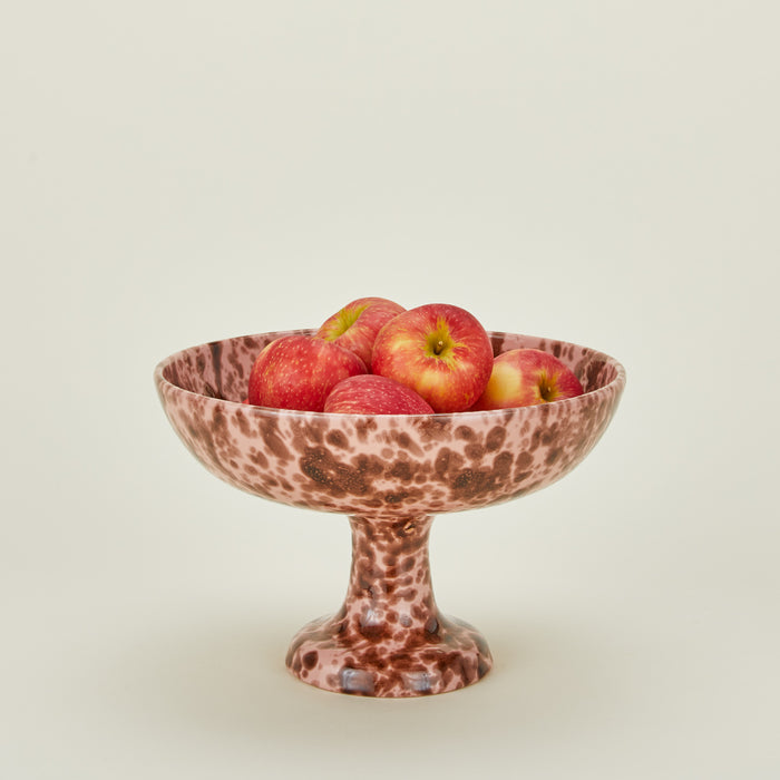 Splatterware footed bowl in blush and terracotta with apples