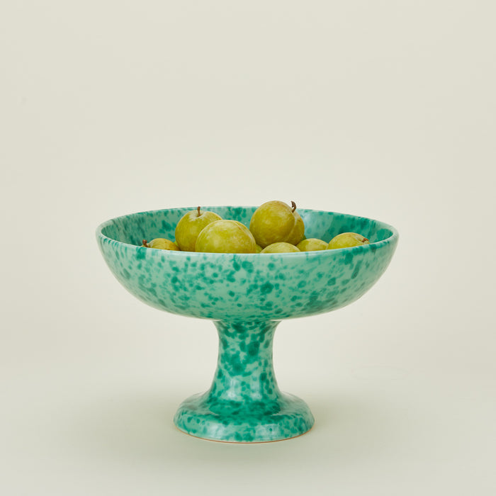 Splatterware footed bowl in sage and green with limes