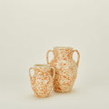 Large and small splatterware vases in ivory and bronze