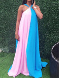 Summer Loose Halterneck Stitching Maxi Dress