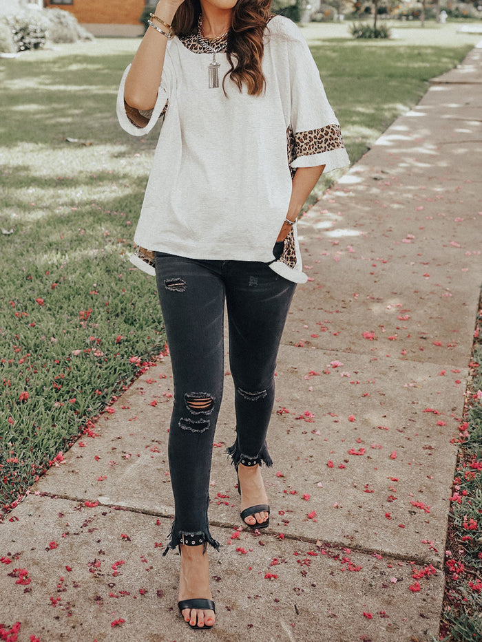 Summer White T-shirt with Leopard Print