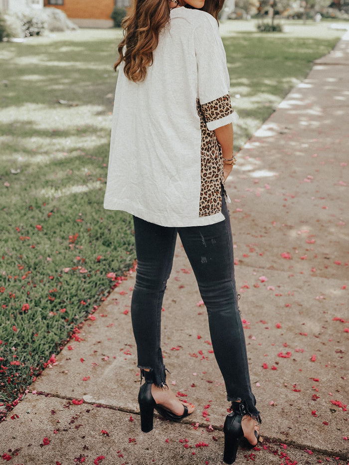 Summer White T-shirt with Leopard Print