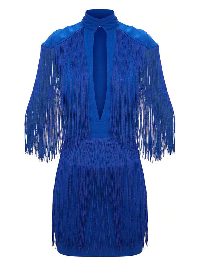 Tassel Cap Sleeve Plunge Bodycon Dress