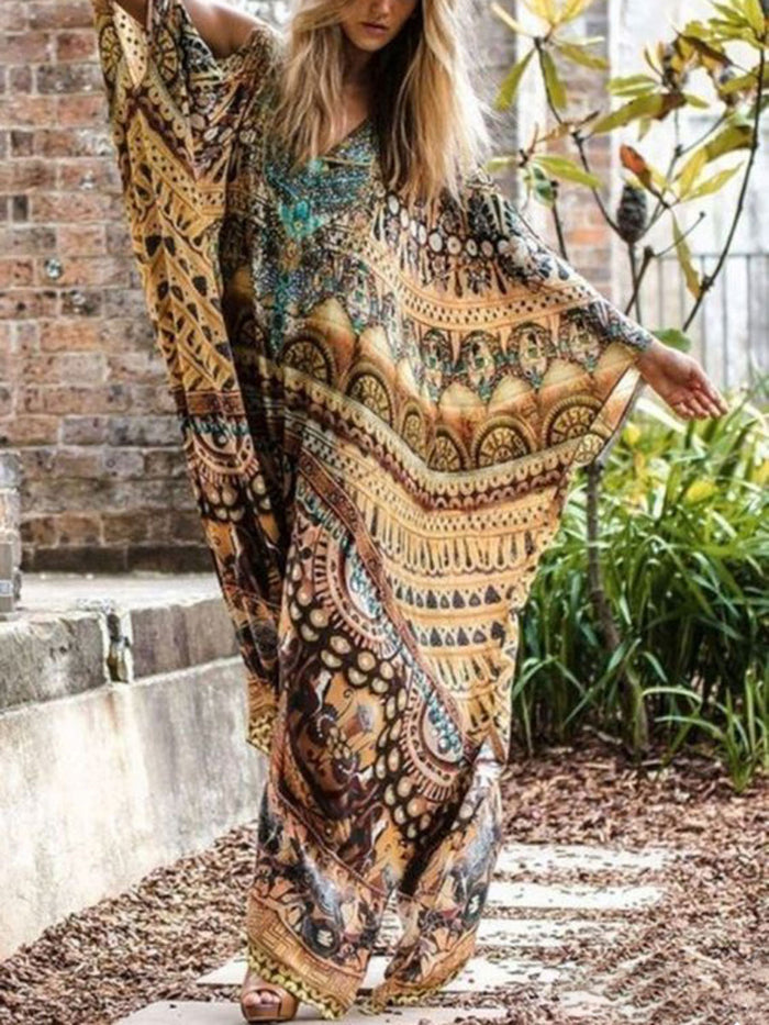 Tie-dyed V-neck Loose Exotic Casual Dress