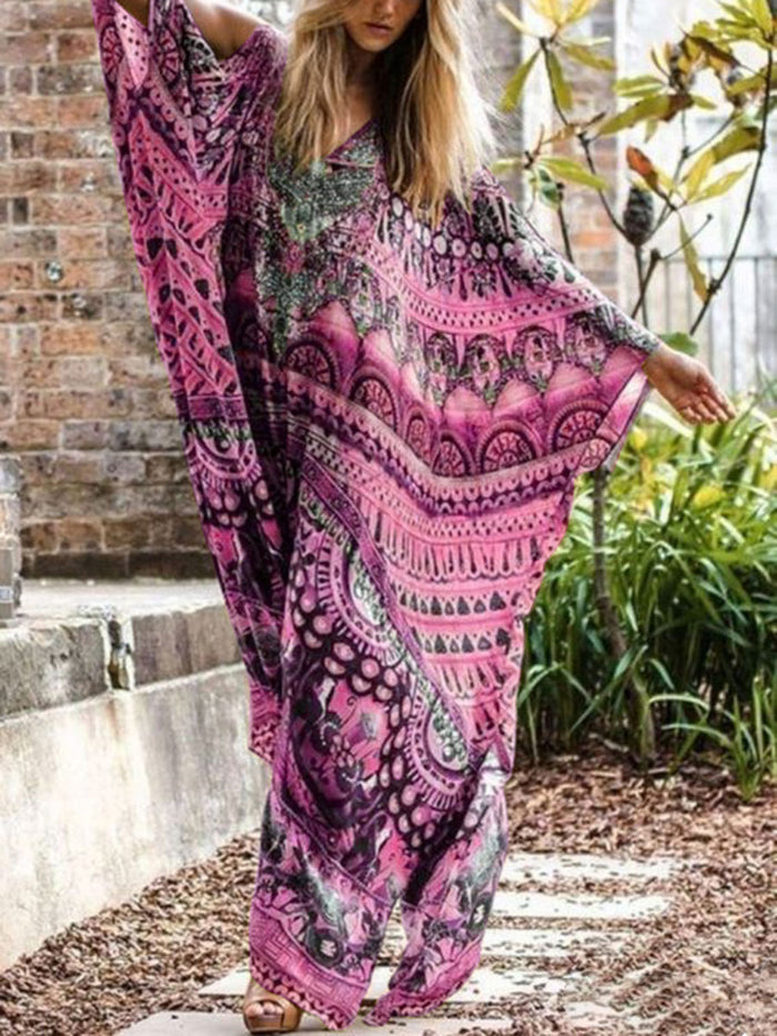 Tie-dyed V-neck Loose Exotic Casual Dress