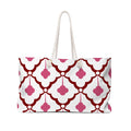 pink and white weekender tote bag