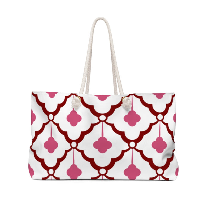 Tote Bag Pink and White Modern Organic Print in Burgundy and Fuchsia back side