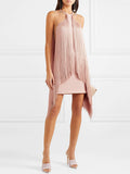 Tulle-paneled Fringed Mini Dress