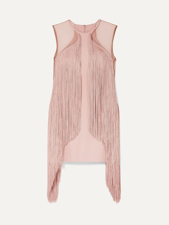Tulle-paneled Fringed Mini Dress