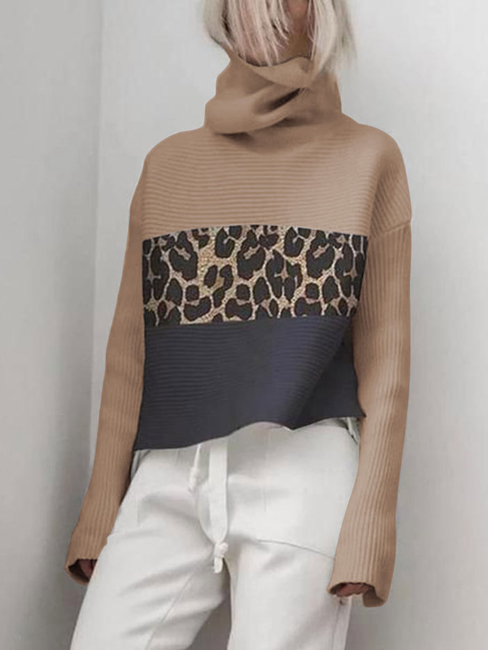 Turtleneck Leopard Stitch Pullover Sweater